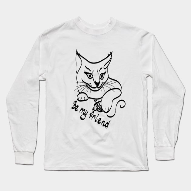 Be My Friend Cat Long Sleeve T-Shirt by Print Art Station